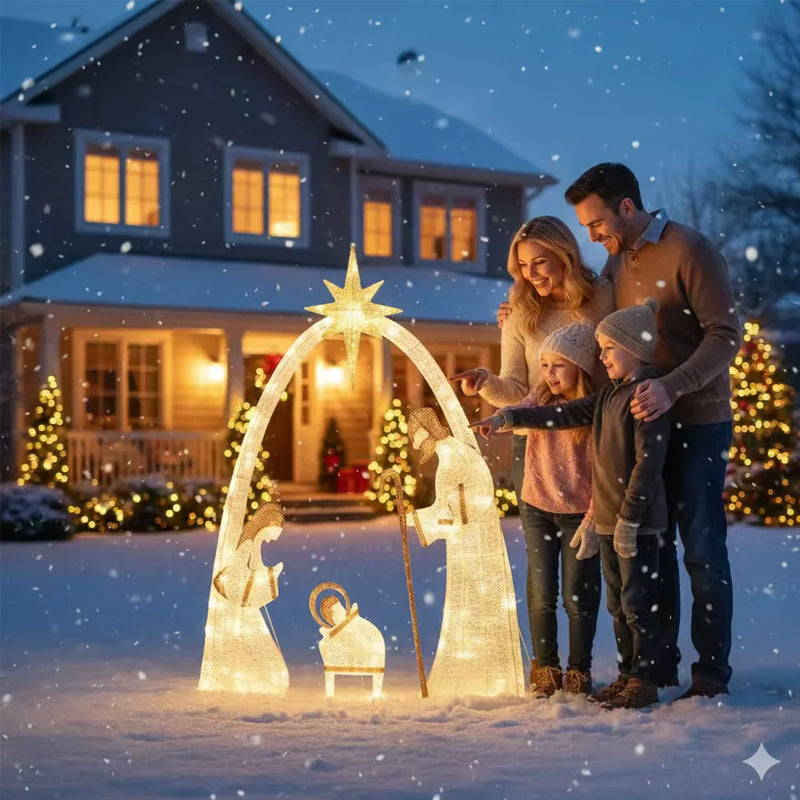 Outdoor Nativity Scene with Copper Wire, Christmas Yard Decor for Garden