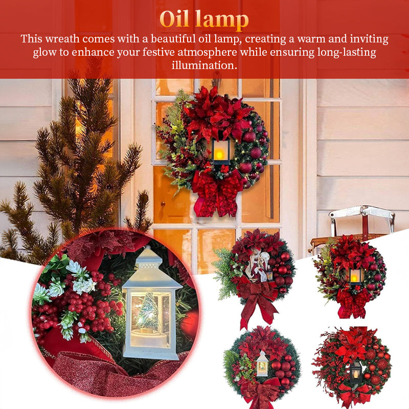 2025 Red Gold Christmas Wreath Garland - Front Door & Wall Holiday Decoration