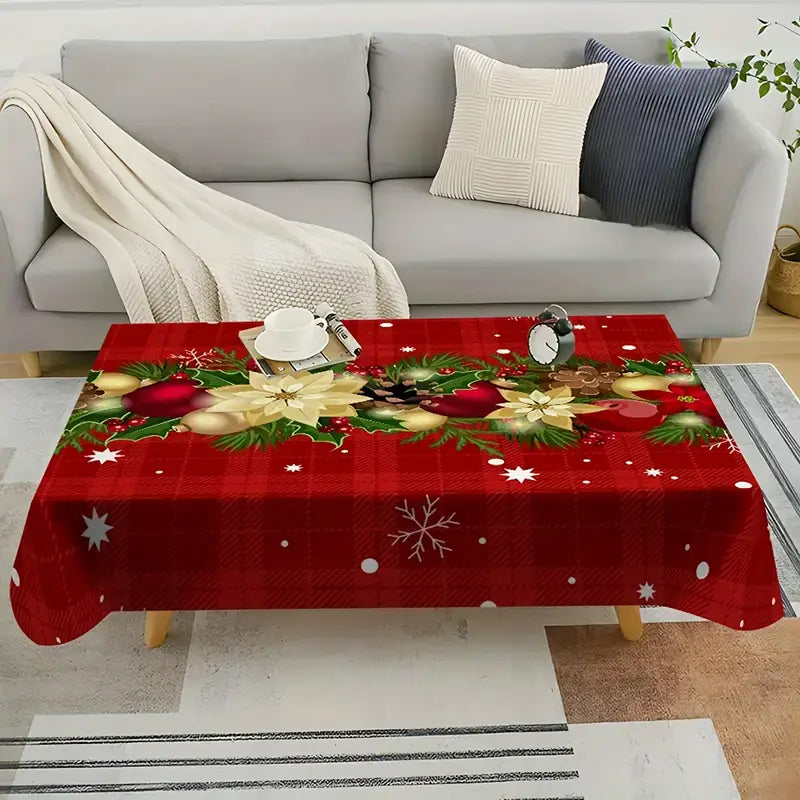 Christmas table runner with pine holly needle, holiday dining decor