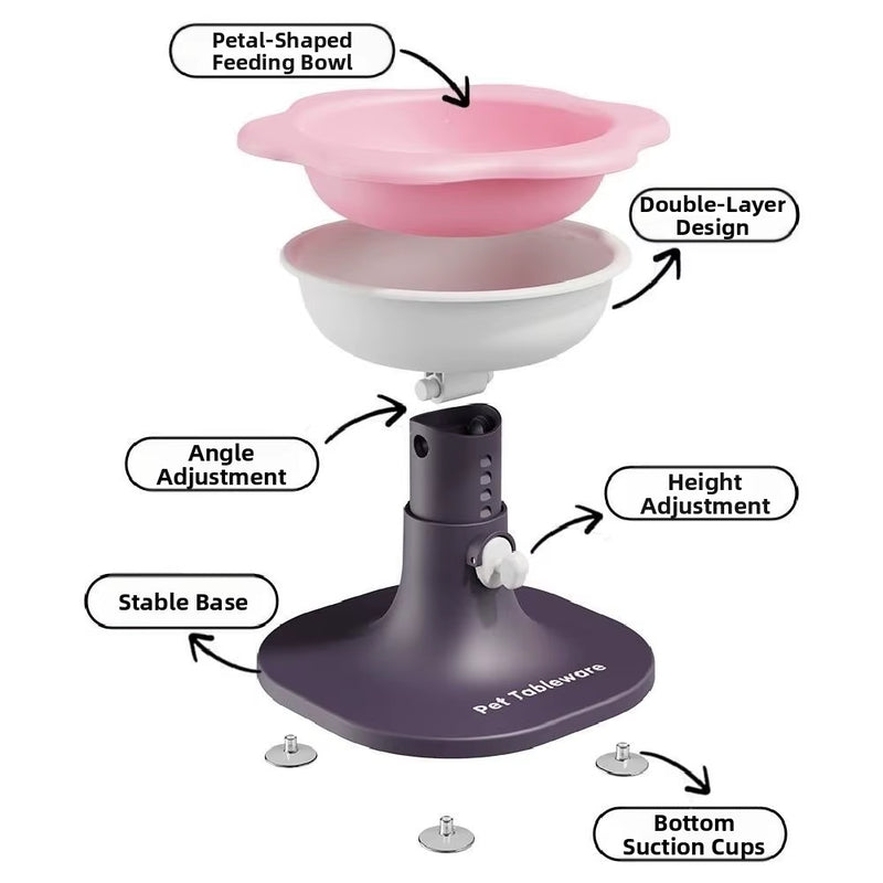 Anti-flip Non-slip Elevated Pet Bowl: Cartoon Design, Height-Angle Adjustable