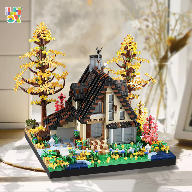 wooden house assembly building blocks, children's puzzle toys, boutique ornaments, Christmas gifts