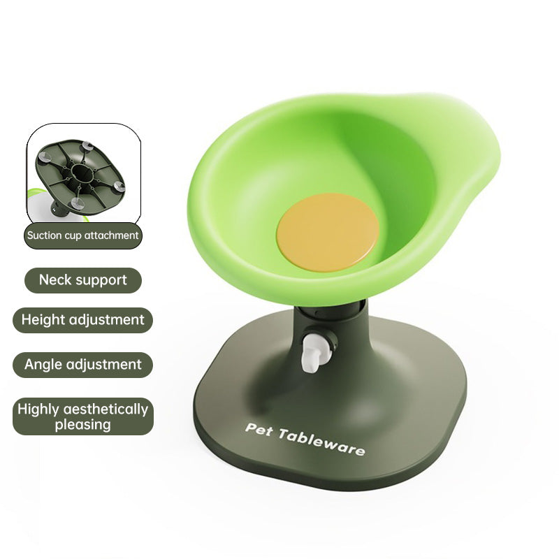 Anti-flip Non-slip Elevated Pet Bowl: Cartoon Design, Height-Angle Adjustable