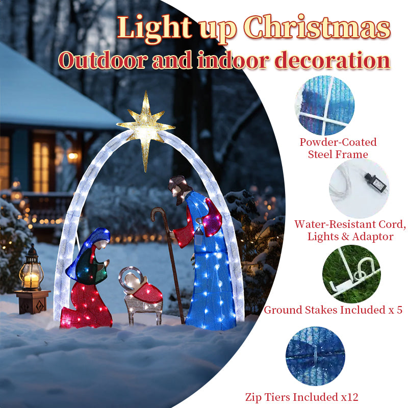 Outdoor Nativity Scene with Copper Wire, Christmas Yard Decor for Garden