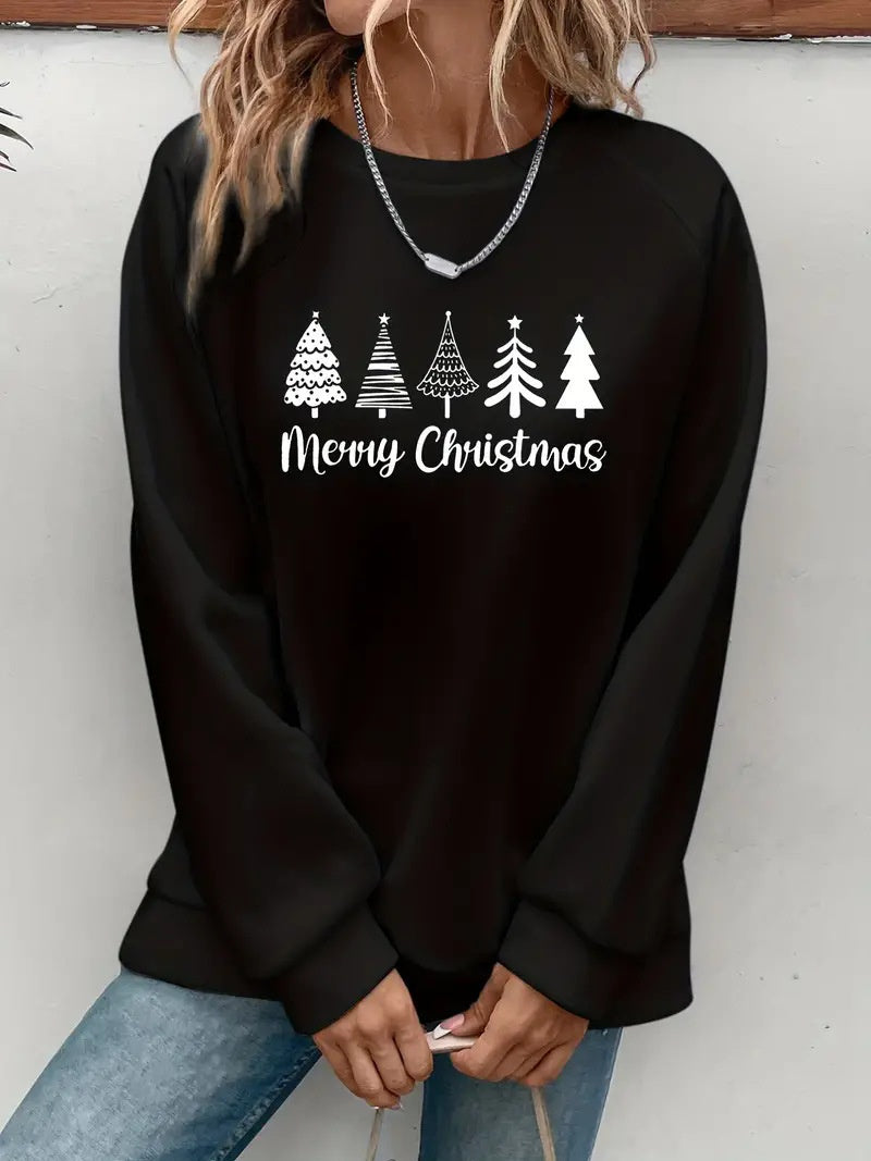 Size Women's Christmas Sweater Round Neck Sweatshirt