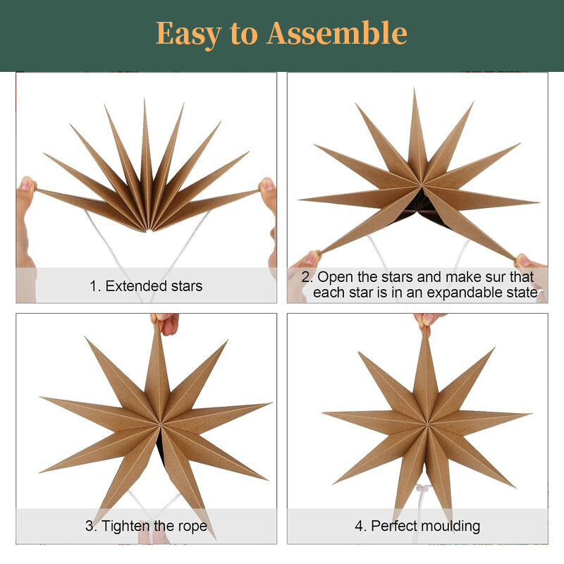 5-Pack 3D Origami Paper Star Ornaments, Colorful Christmas Tree Hanging Decor for Xmas Party Home Festival