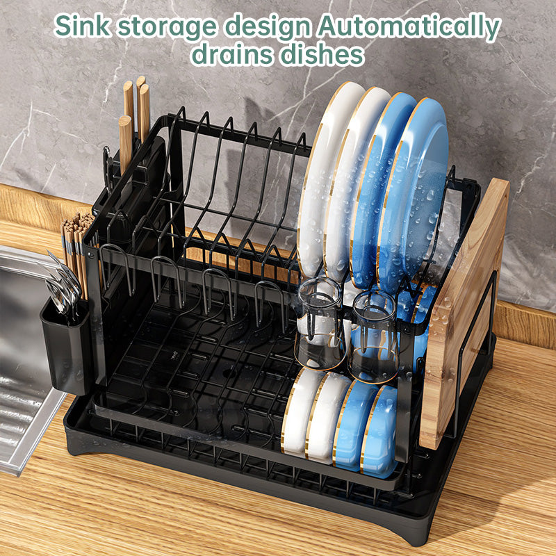 2-Tier Household Dish Rack: Countertop Storage with Drainboard