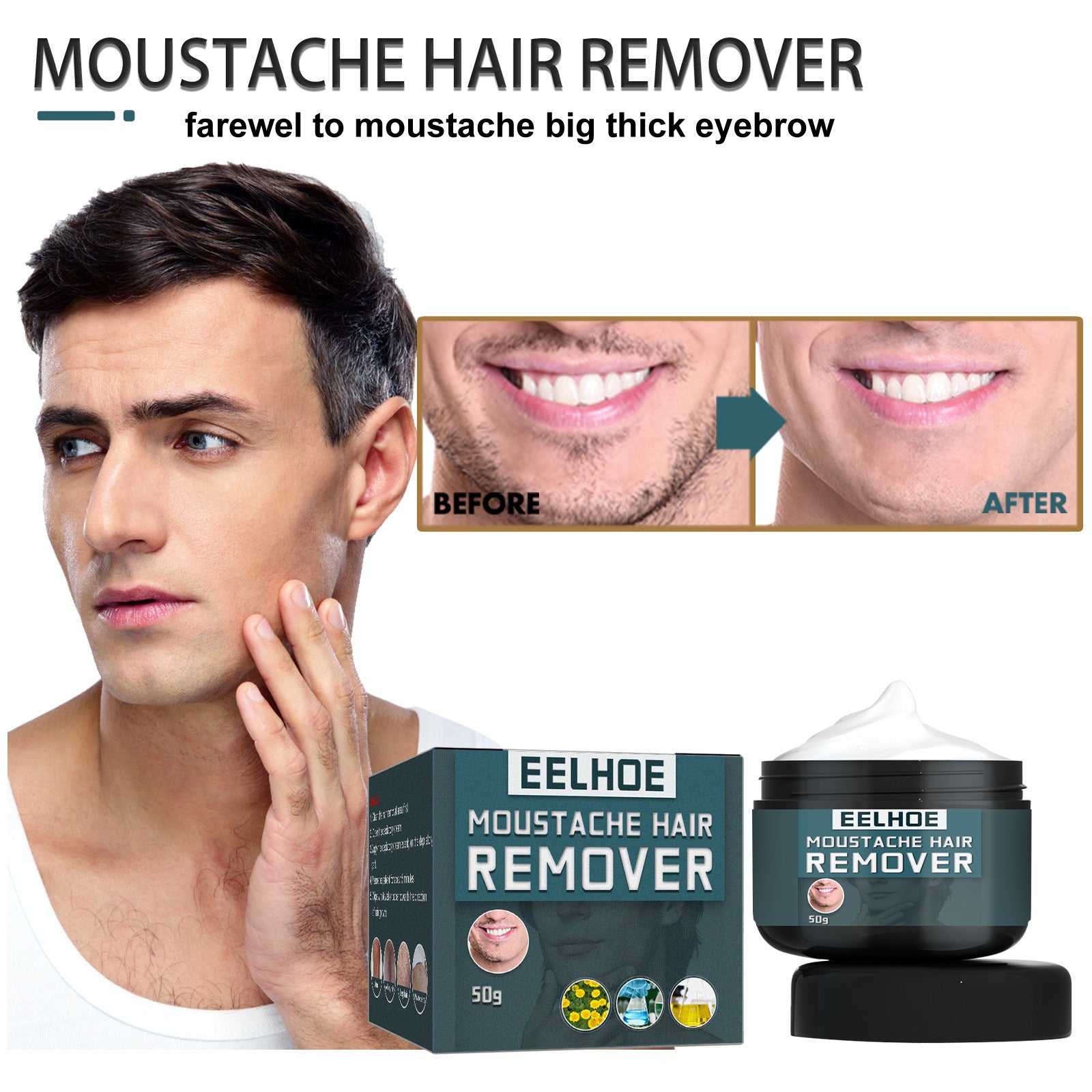Men's Hair Removal Cream, Facial Armpit Leg Chest Hair Clean Not Damaging Skin Hair Removal Cream