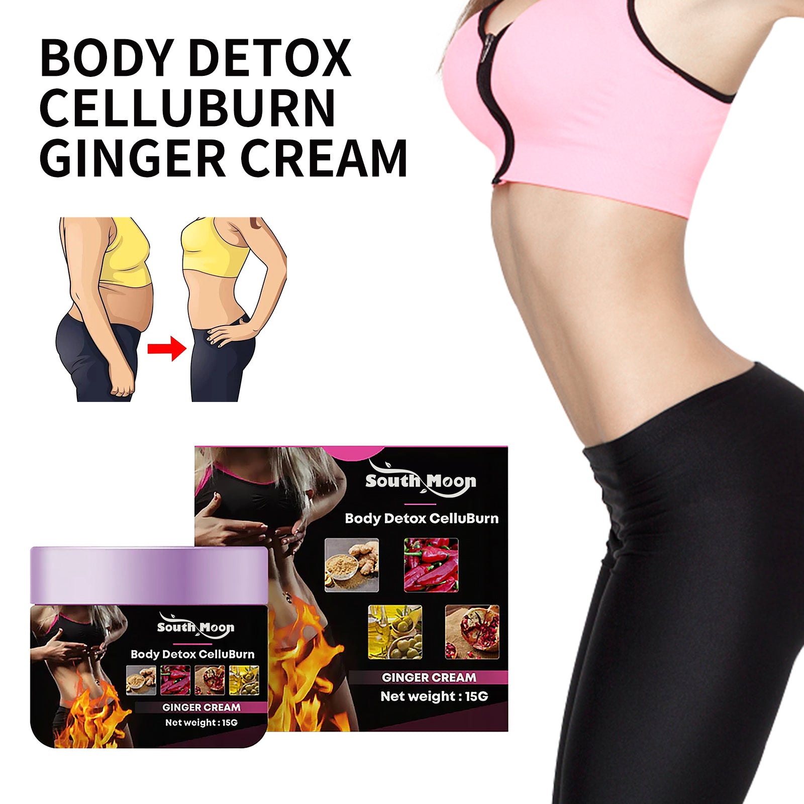 Body Detox Cellburn Ginger Cream, Body Skin Toning And Firming Heat Slimming Cream