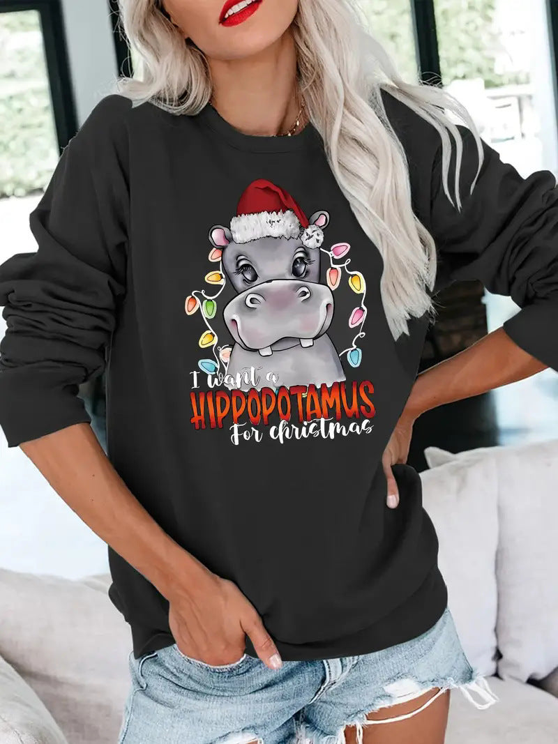 Size Women's Christmas Sweater Round Neck Sweatshirt
