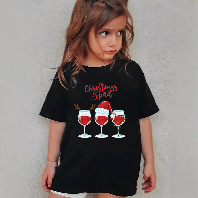 Combed Cotton New Christmas Children's Short Sleeve Girls' T-Shirt Kids Clothing Boys' Short Sleeve