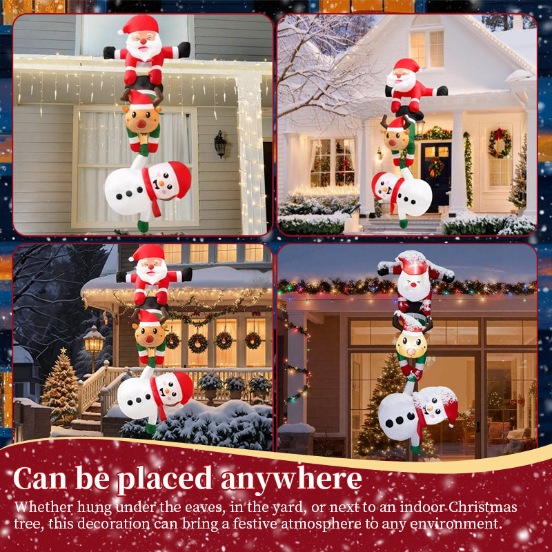 8ft Inflatable Christmas Decoration, Santa Climbing Roof with Reindeer & Snowman/Elf, Indoor Decor
