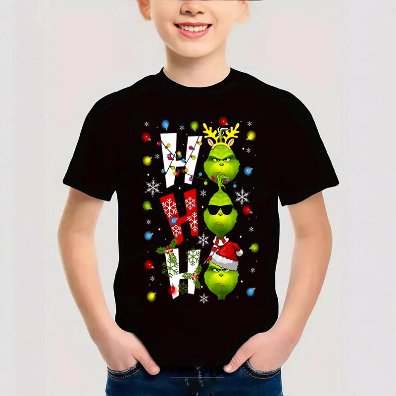 Combed Cotton New Christmas Children's Short Sleeve Girls' T-Shirt Kids Clothing Boys' Short Sleeve