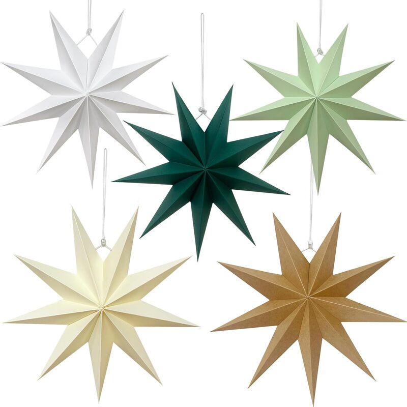 5-Pack 3D Origami Paper Star Ornaments, Colorful Christmas Tree Hanging Decor for Xmas Party Home Festival
