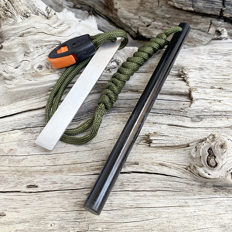 10x150mm Magnesium Fire Starter - Survival Flint Rod with Emergency Whistle & Scraper for Outdoor Camping Hiking Gear