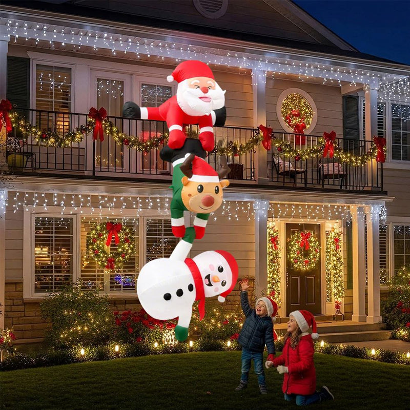 8ft Inflatable Christmas Decoration, Santa Climbing Roof with Reindeer & Snowman/Elf, Indoor Decor