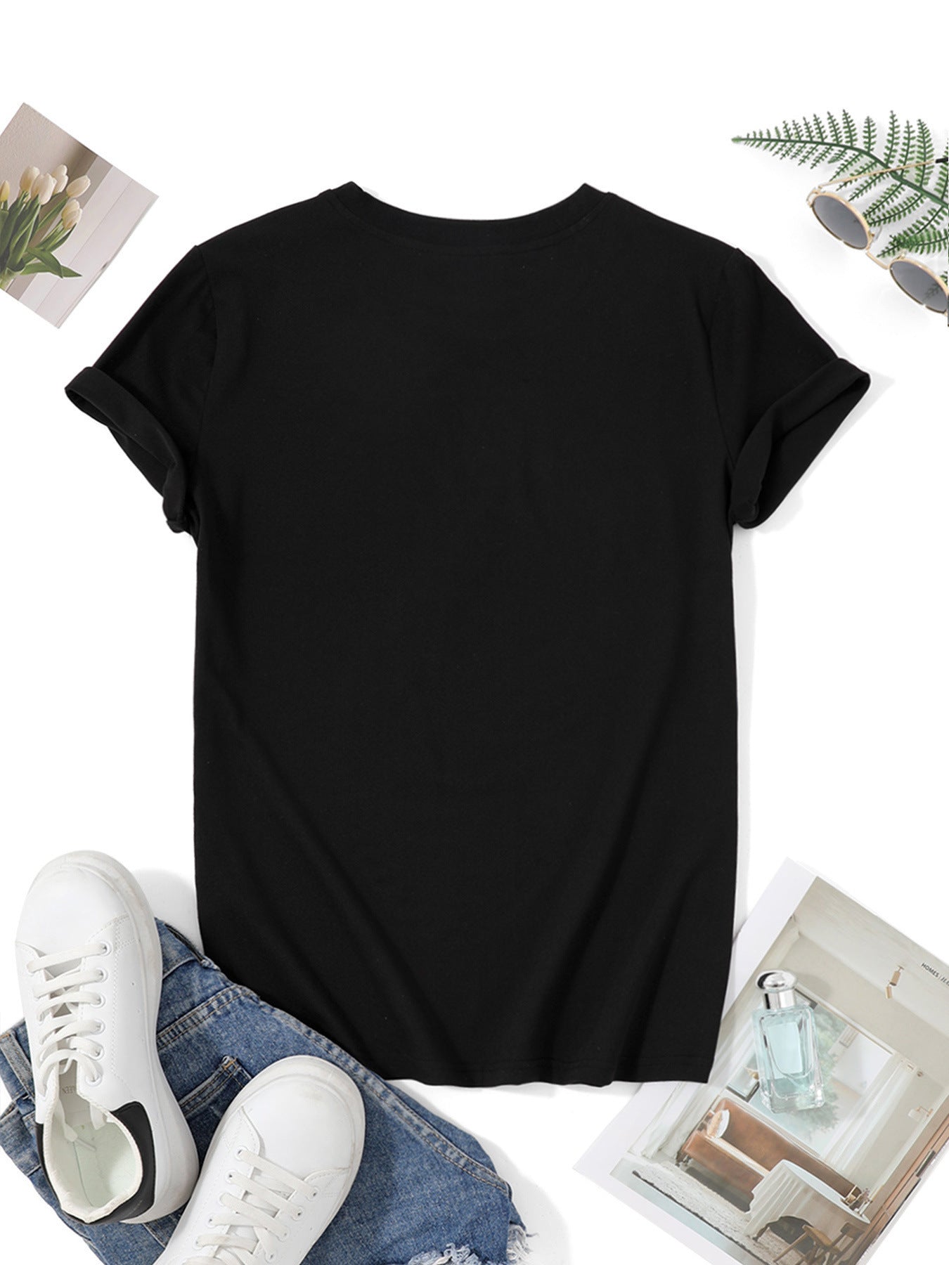 Women's Christmas Gnome Pattern Printed Short Sleeve T-Shirt Round Neck Casual Top Black Red White