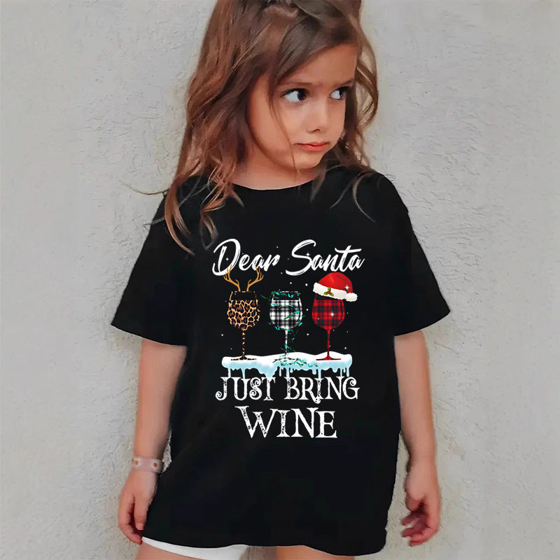 Combed Cotton New Christmas Children's Short Sleeve Girls' T-Shirt Kids Clothing Boys' Short Sleeve