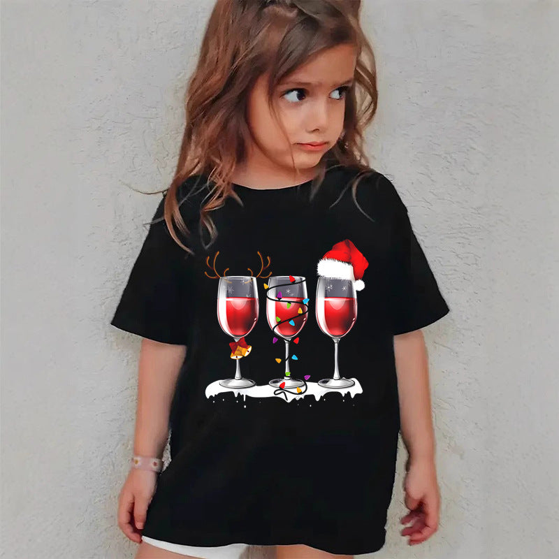 Combed Cotton New Christmas Children's Short Sleeve Girls' T-Shirt Kids Clothing Boys' Short Sleeve