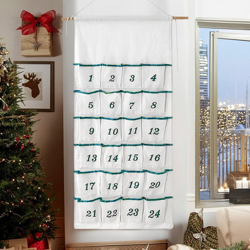 Custom Christmas Advent Calendar for kids, hand-embroidered DIY with name, 24-pocket countdown calendar.