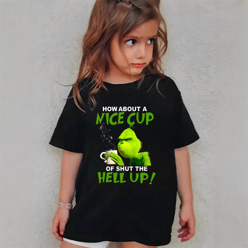 Combed Cotton New Christmas Children's Short Sleeve Girls' T-Shirt Kids Clothing Boys' Short Sleeve