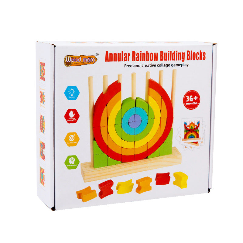 Rainbow Creative Building Blocks Set Column Puzzle Shape Recognition Wooden Stacking Music Puzzle Christmas Toy Gift