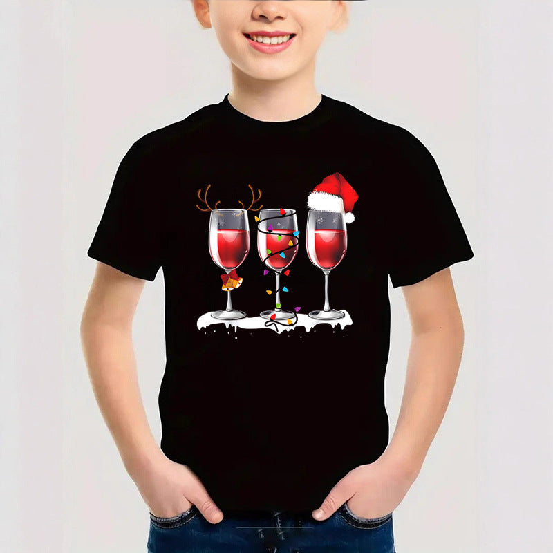 Combed Cotton New Christmas Children's Short Sleeve Girls' T-Shirt Kids Clothing Boys' Short Sleeve
