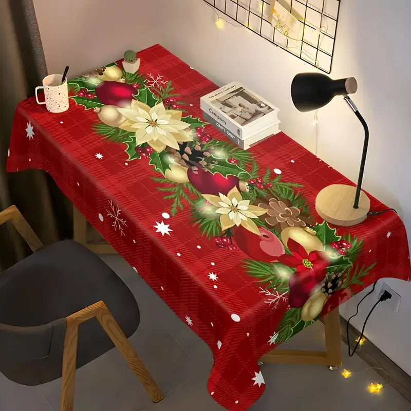 Christmas table runner with pine holly needle, holiday dining decor