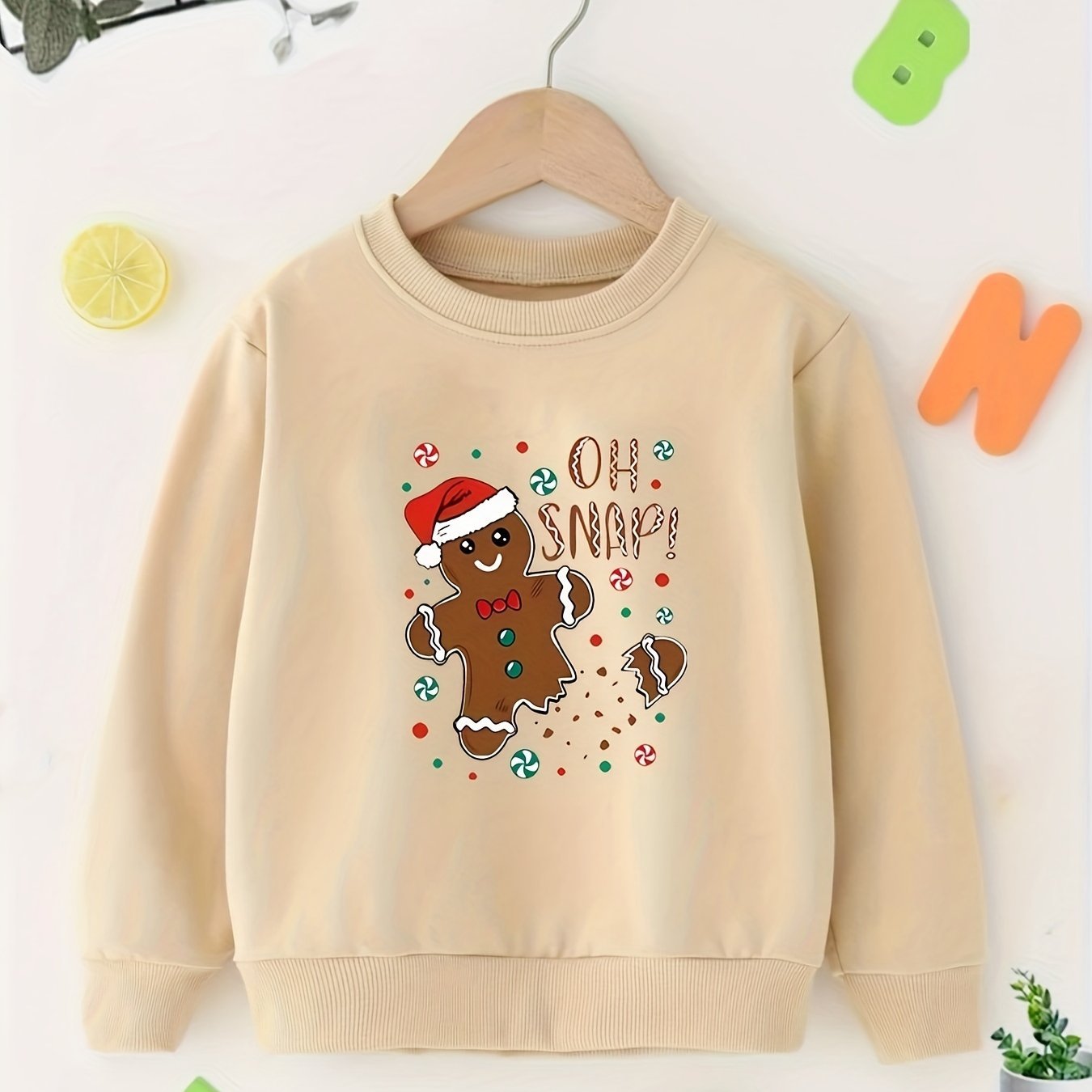 Christmas Gingerbread Graphic Girl Crew Neck Sweatshirt, Tod