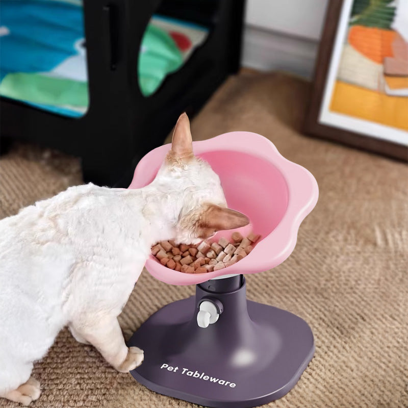 Anti-flip Non-slip Elevated Pet Bowl: Cartoon Design, Height-Angle Adjustable