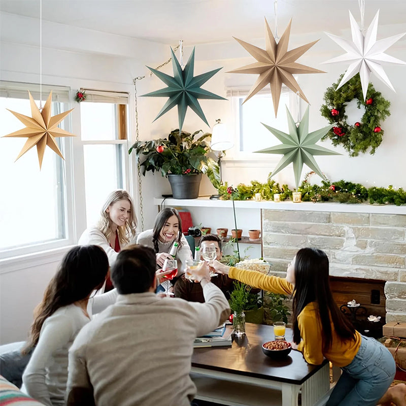 5-Pack 3D Origami Paper Star Ornaments, Colorful Christmas Tree Hanging Decor for Xmas Party Home Festival