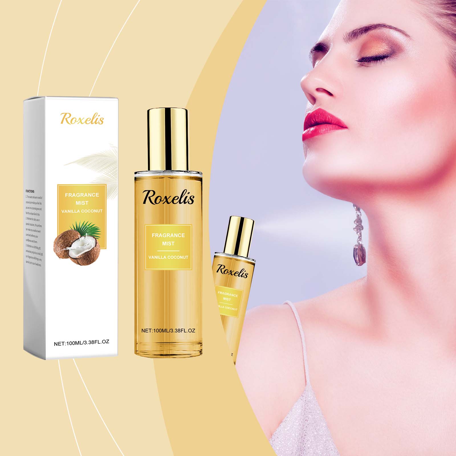 Roxelis Vanilla Coconut Fragrance Spray Long Lasting Fragrance Refreshing Body Spray Floral Fruit Fragrance Refreshing Body Fragrance