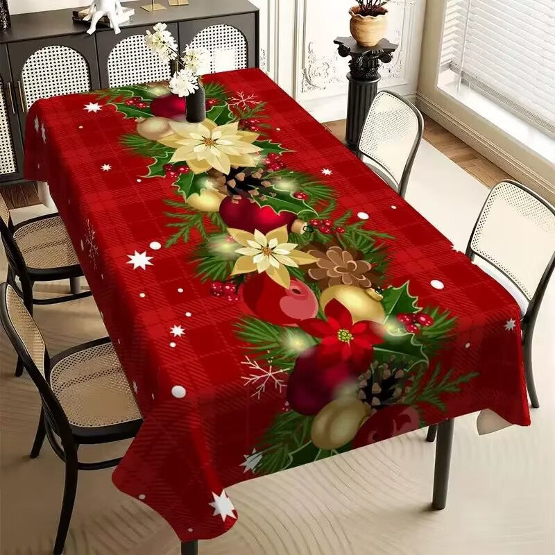 Christmas table runner with pine holly needle, holiday dining decor