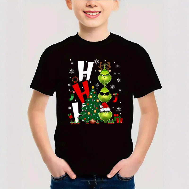 Cotton New Christmas Children's Short Sleeve Girls' T-Shirt Kids Clothing Boys' Short Sleeve