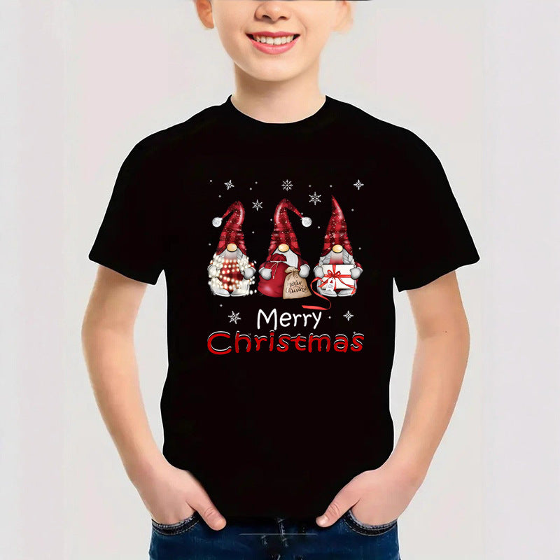 Cotton New Christmas Children's Short Sleeve Girls' T-Shirt Kids Clothing Boys' Short Sleeve