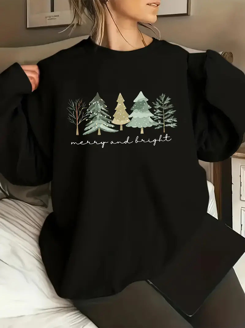 Size Women's Christmas Sweater Round Neck Sweatshirt