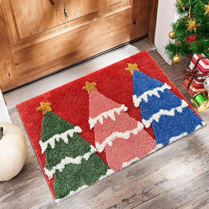 Gingerbread Man Reindeer Welcome Mat, 40x60cm Non-Slip Christmas Doormat for Indoor/Outdoor