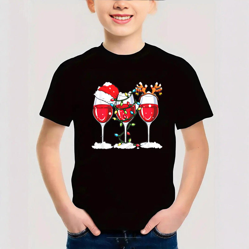 Cotton New Christmas Children's Short Sleeve Girls' T-Shirt Kids Clothing Boys' Short Sleeve