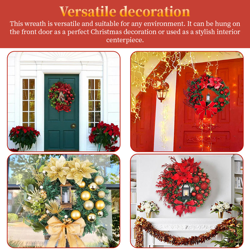 2025 Red Gold Christmas Wreath Garland - Front Door & Wall Holiday Decoration