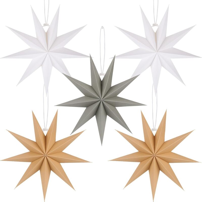 5-Pack 3D Origami Paper Star Ornaments, Colorful Christmas Tree Hanging Decor for Xmas Party Home Festival