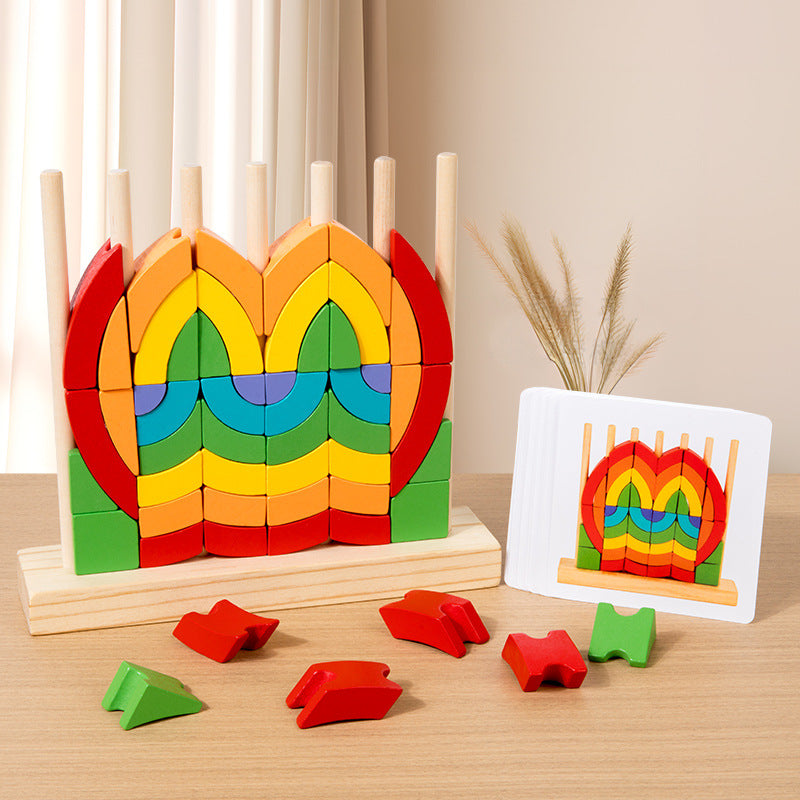 Rainbow Creative Building Blocks Set Column Puzzle Shape Recognition Wooden Stacking Music Puzzle Christmas Toy Gift
