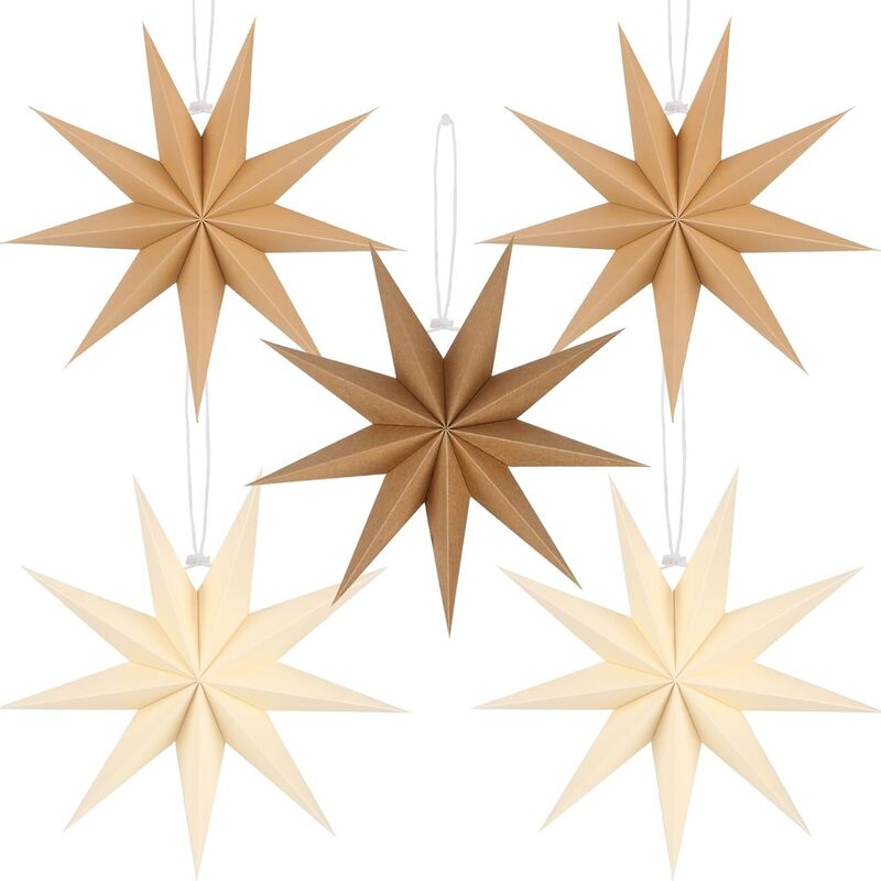 5-Pack 3D Origami Paper Star Ornaments, Colorful Christmas Tree Hanging Decor for Xmas Party Home Festival