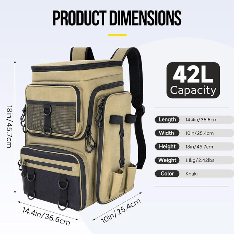 Fishing Backpack with Rod Holder, Tackle Organizer Box & Hiking Storage