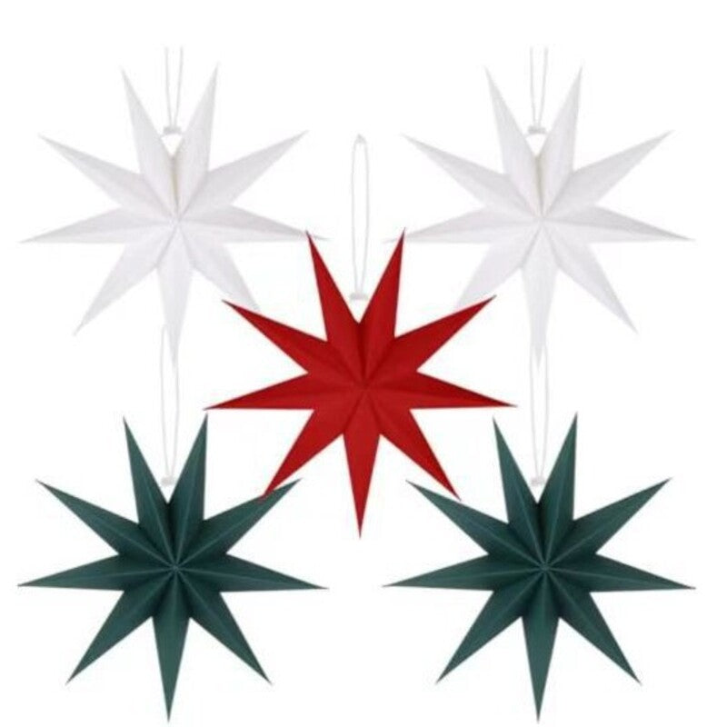 5-Pack 3D Origami Paper Star Ornaments, Colorful Christmas Tree Hanging Decor for Xmas Party Home Festival