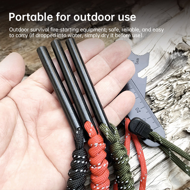 10x150mm Magnesium Fire Starter - Survival Flint Rod with Emergency Whistle & Scraper for Outdoor Camping Hiking Gear