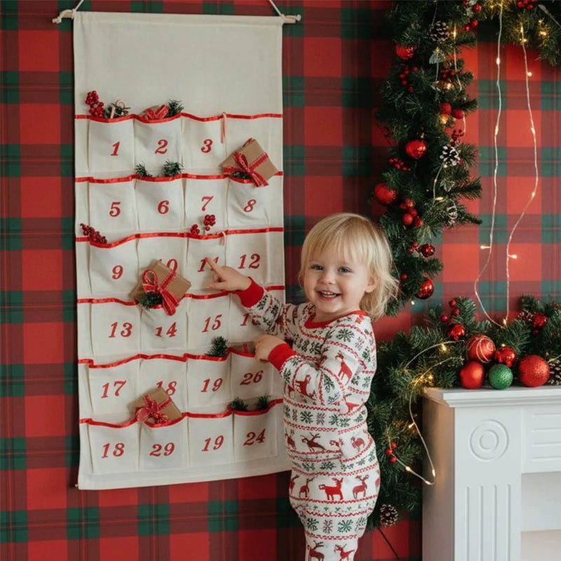 Custom Christmas Advent Calendar for kids, hand-embroidered DIY with name, 24-pocket countdown calendar.
