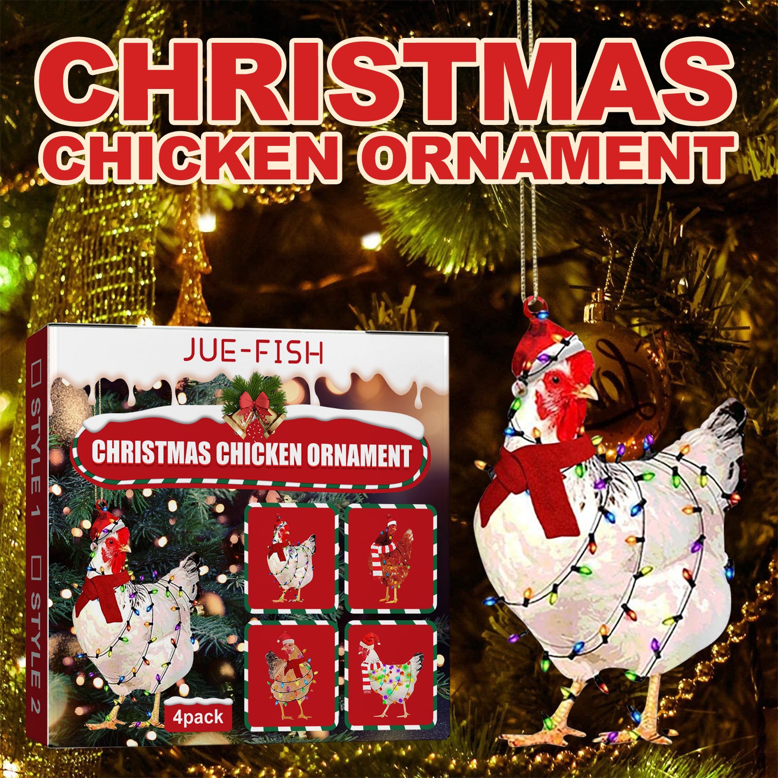 Christmas Scarf Chicken Pendant Set, Decorated Chicken Pendant For Home Holiday Party Christmas Tree Atmosphere